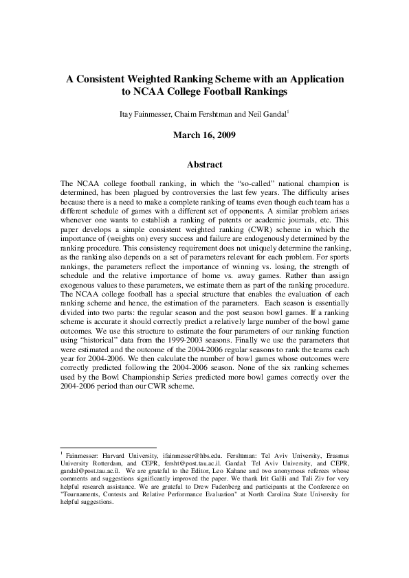 (PDF) A Consistent Weighted Ranking Scheme With an Application to NCAA ...