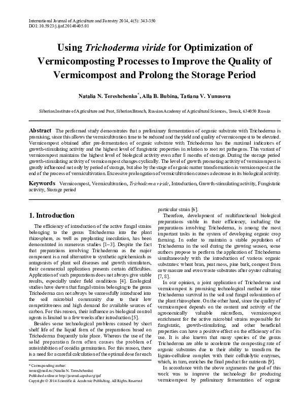 (PDF) Using Trichoderma viride for Optimization of Vermicomposting ...