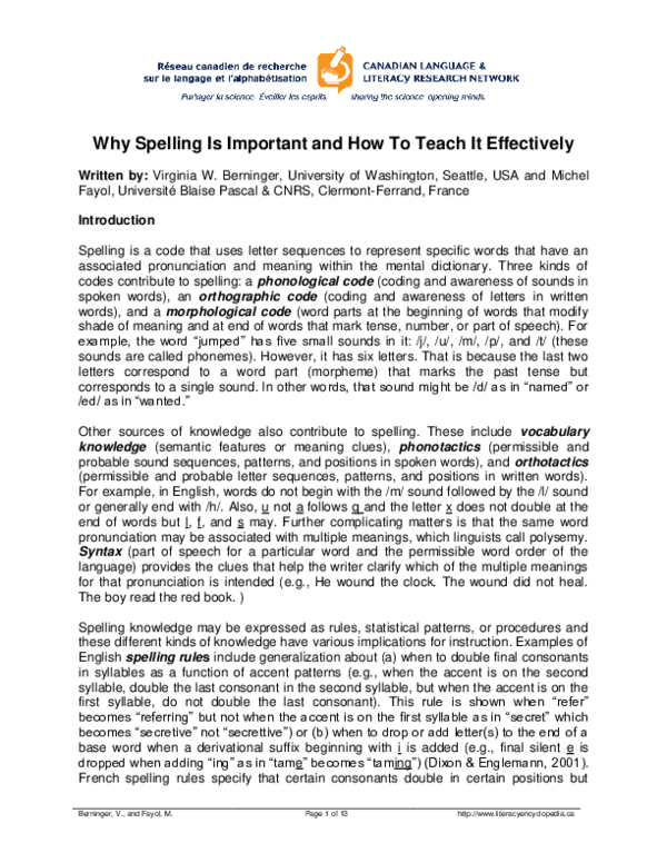 (PDF) Why Spelling Is Important and How To Teach It Effectively