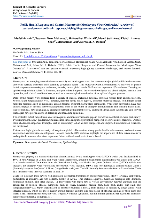 (PDF) Public Health Response and Control Measures for Monkeypox Virus ...
