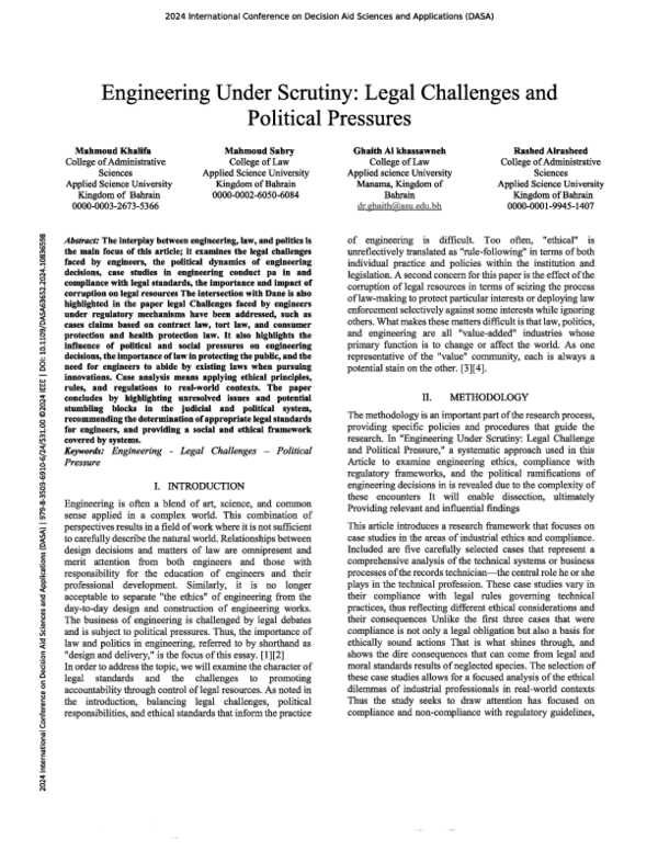 (PDF) Engineering Under Scrutiny: Legal Challenges and Political Pressures