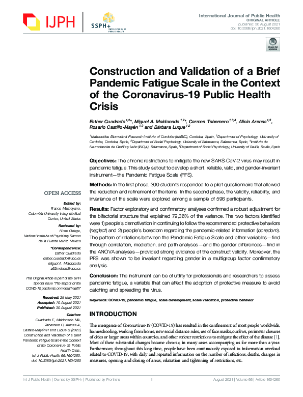 (PDF) Construction and Validation of a Brief Pandemic Fatigue Scale in ...