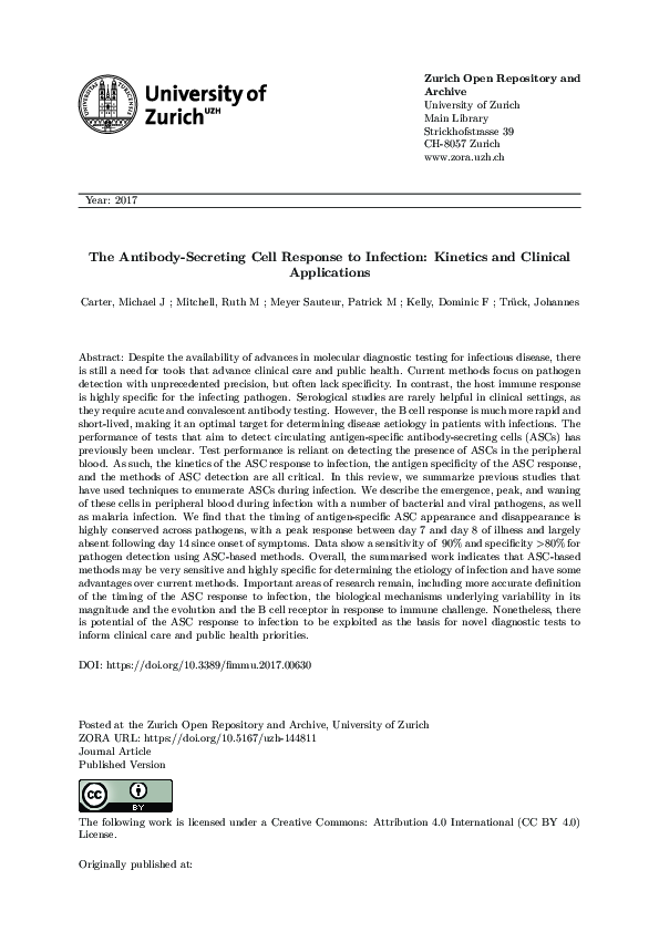 (PDF) The Antibody-Secreting Cell Response to Infection: Kinetics and ...