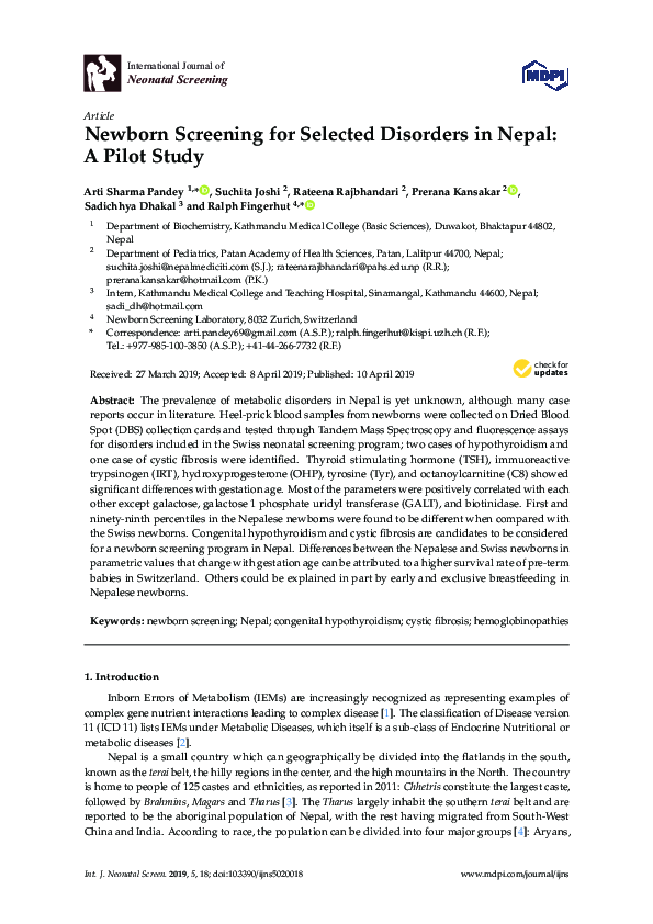 (PDF) Newborn Screening for Selected Disorders in Nepal: A Pilot Study