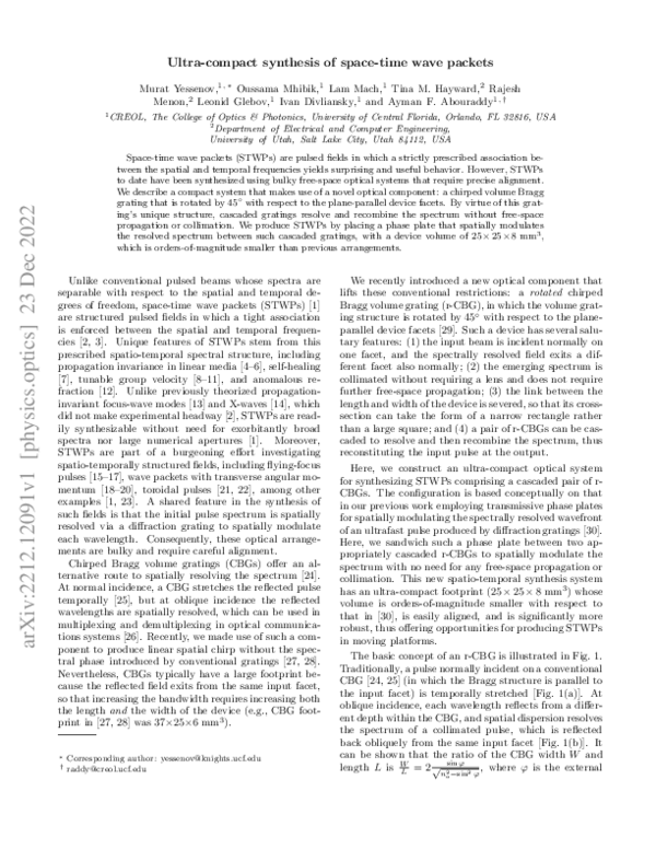 (PDF) Ultra-compact synthesis of space-time wave packets