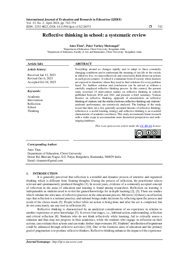 (PDF) Reflective thinking in school: a systematic review