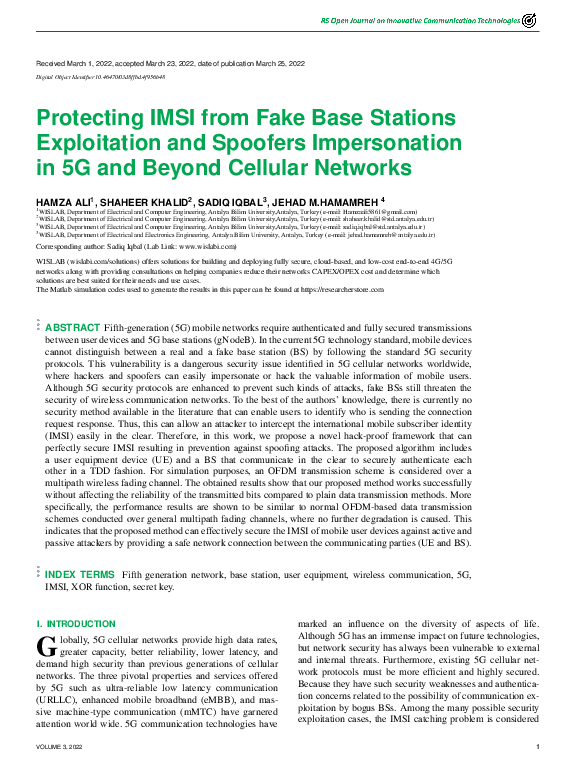 (PDF) Protecting IMSI from Fake Base Stations Exploitation and Spoofers ...