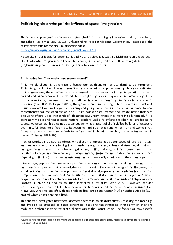 (PDF) Politicizing Air. On the Political Effects of Spatial Imagination.