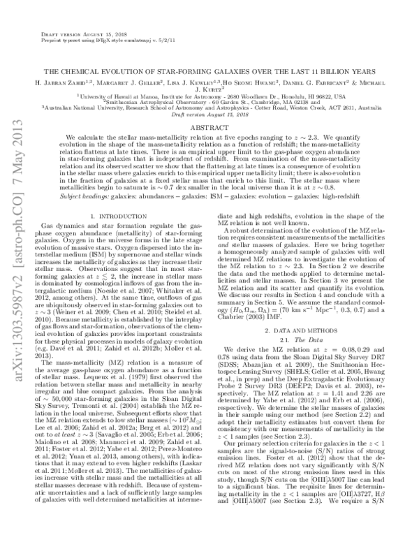 (PDF) The Chemical Evolution of Star-Forming Galaxies Over the Last 11 ...