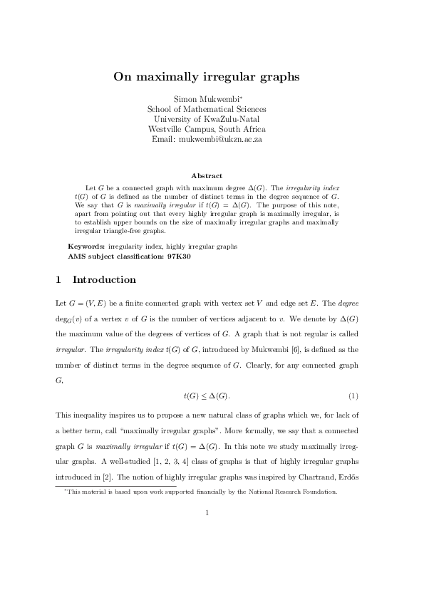 (PDF) On maximally irregular graphs