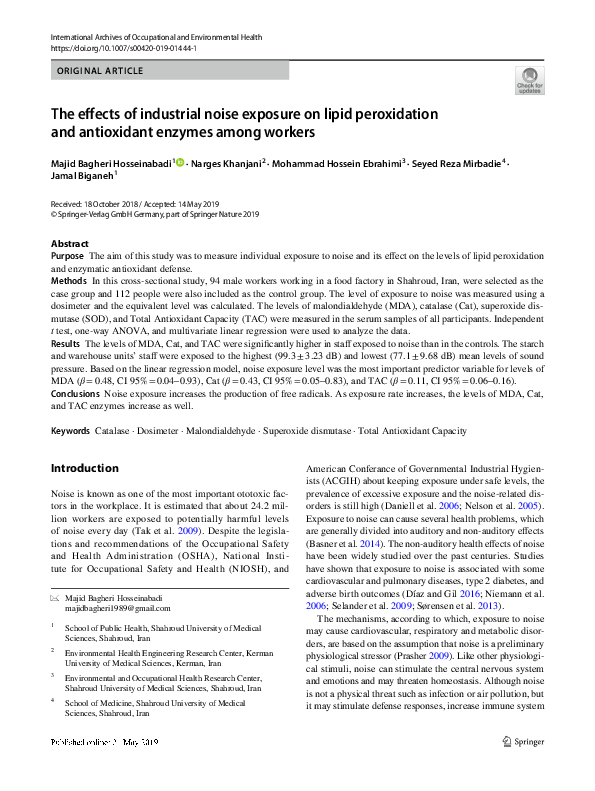 (PDF) The effects of industrial noise exposure on lipid peroxidation ...