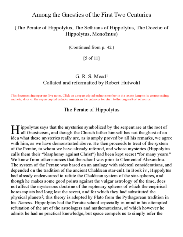 (PDF) Among the Gnostics of the First Two Centuries (The Peratae of ...