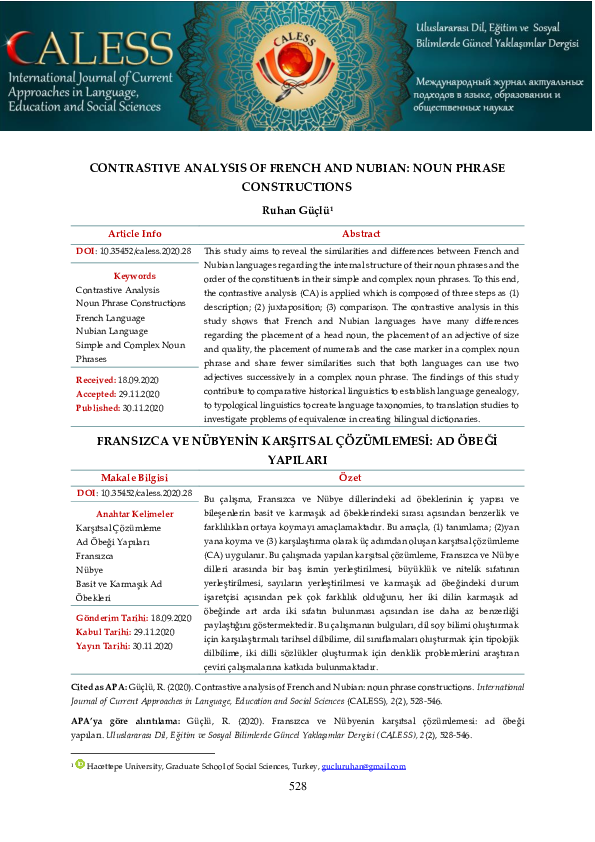 (PDF) CONTRASTIVE ANALYSIS OF FRENCH AND NUBIAN: NOUN PHRASE CONSTRUCTIONS