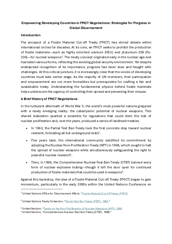 (PDF) Empowering Developing Countries in FMCT Negotiations: Strategies ...