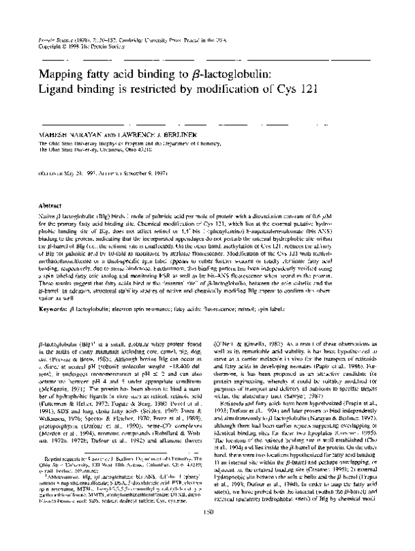 (PDF) Mapping fatty acid binding to β‐lactoglobulin: Ligand binding is ...