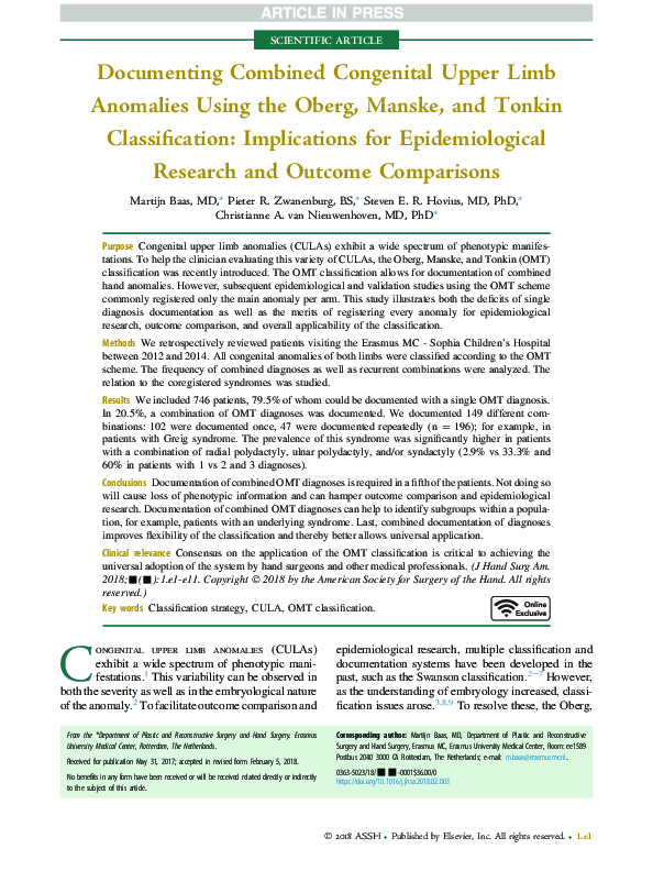 (PDF) Documenting Combined Congenital Upper Limb Anomalies Using the ...