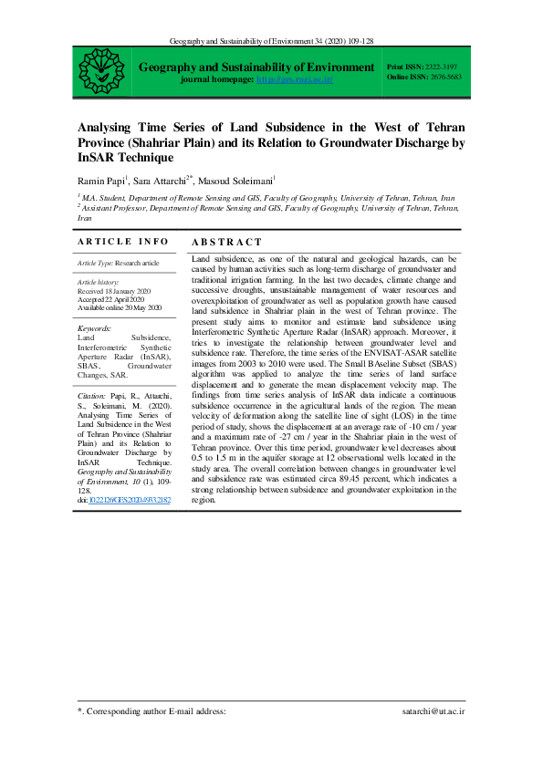 (PDF) Analysing Time Series of Land Subsidence in the West of Tehran ...