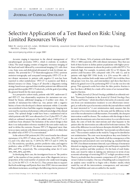 (PDF) Selective Application of a Test Based on Risk: Using Limited ...