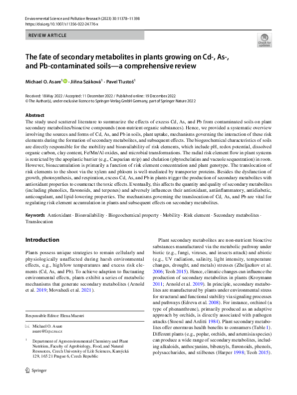 (PDF) The fate of secondary metabolites in plants growing on Cd-, As ...
