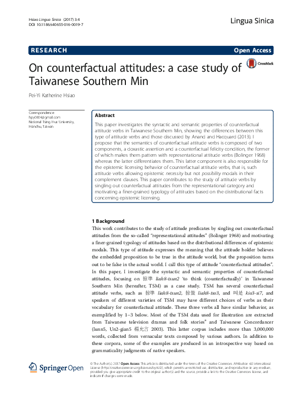 (PDF) On counterfactual attitudes: a case study of Taiwanese Southern Min