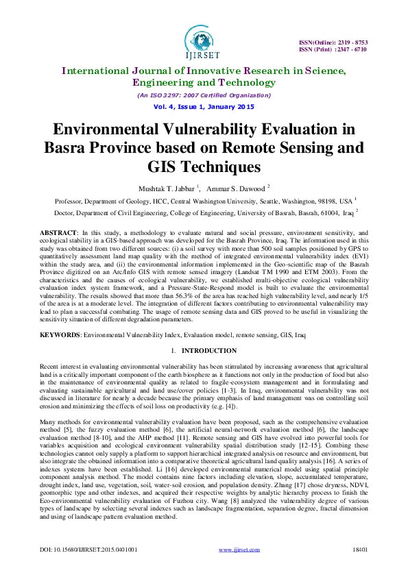 (PDF) Environmental Vulnerability Evaluation in Basra Province based on ...