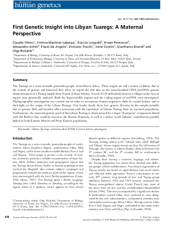 (PDF) First Genetic Insight into Libyan Tuaregs: A Maternal Perspective