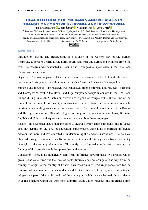 (PDF) HEALTH LITERACY OF MIGRANTS AND REFUGEES IN TRANSITION COUNTRIES ...