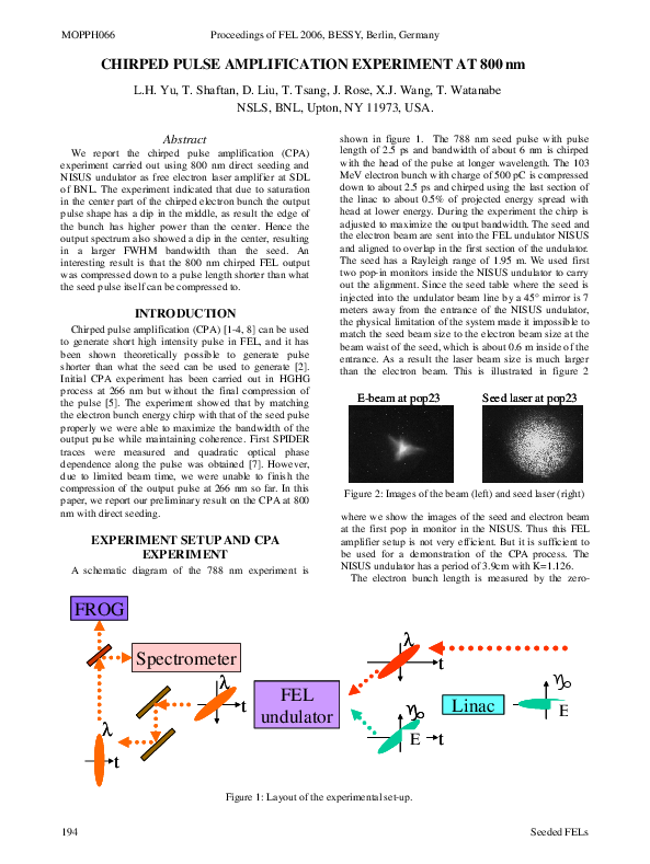 (PDF) CHIRPED PULSE AMPLIFICATION EXPERIMENT AT 800 nm