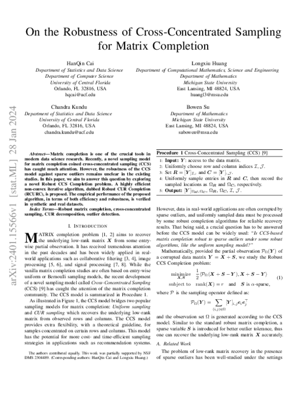 (PDF) On the Robustness of Cross-Concentrated Sampling for Matrix ...