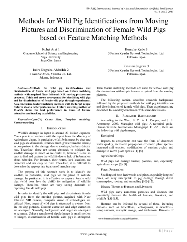 (PDF) Methods for Wild Pig Identifications from Moving Pictures and ...