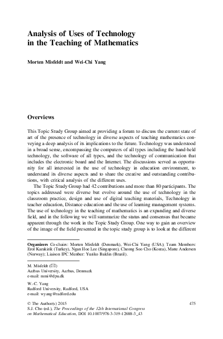(PDF) Analysis of Uses of Technology in the Teaching of Mathematics