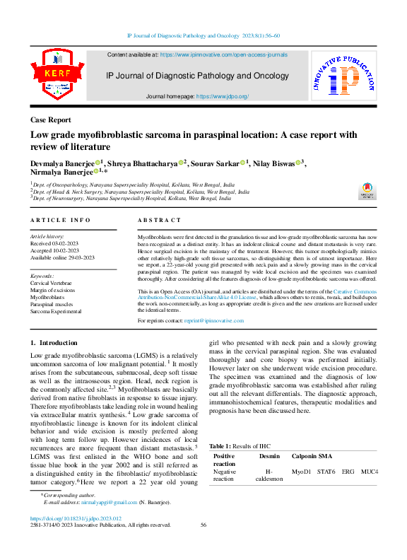 (PDF) Low grade myofibroblastic sarcoma in paraspinal location: A case ...