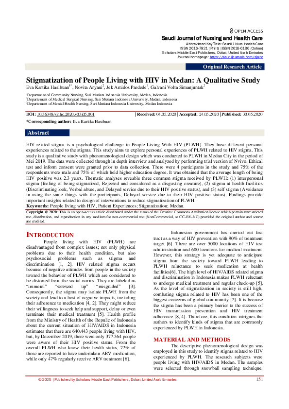 (PDF) Stigmatization of People Living with HIV in Medan: A Qualitative ...