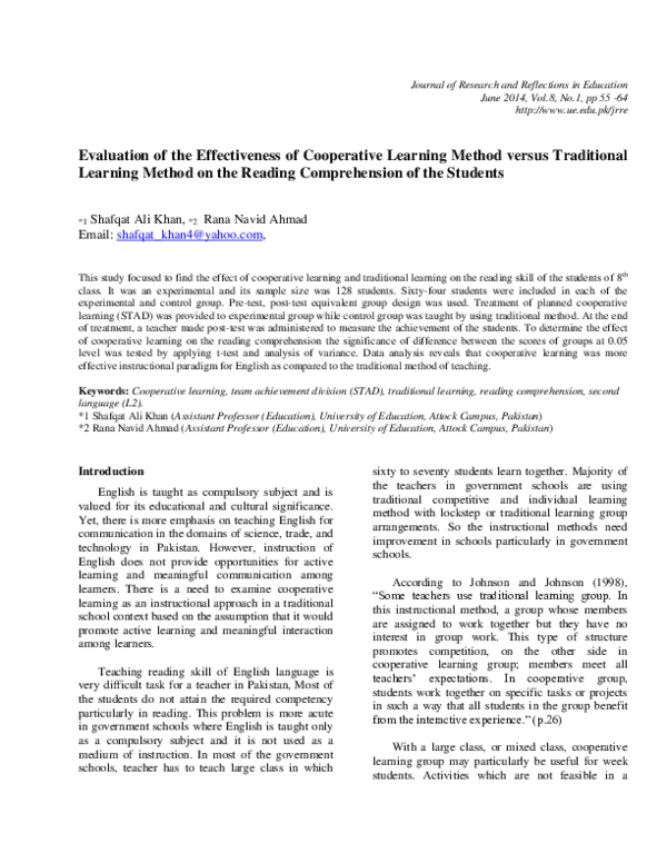 (PDF) Evaluation of the Effectiveness of Cooperative Learning Method ...