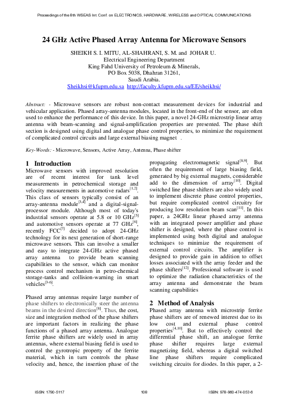 (PDF) 24 GHz active phased array antenna for microwave sensors