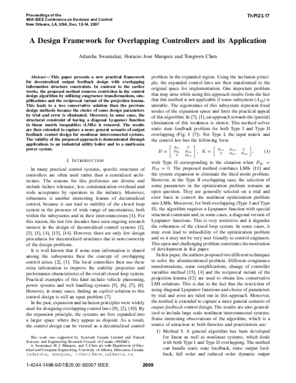 (PDF) A design framework for overlapping controllers and its application