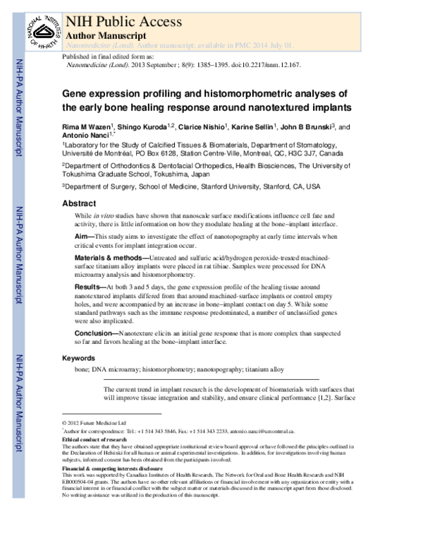 (PDF) Gene expression profiling and histomorphometric analyses of the ...