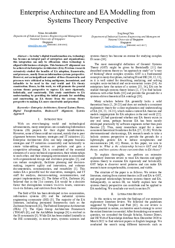 (PDF) Enterprise Architecture and EA Modelling from Systems Theory ...
