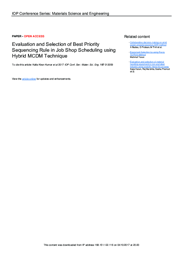 (PDF) Evaluation and Selection of Best Priority Sequencing Rule in Job ...