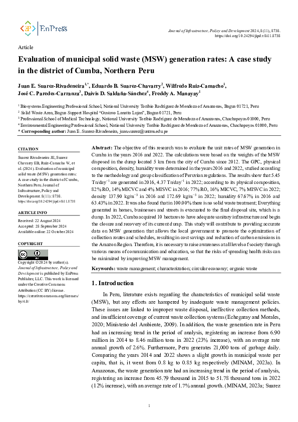 (PDF) Evaluation of municipal solid waste (MSW) generation rates: A ...