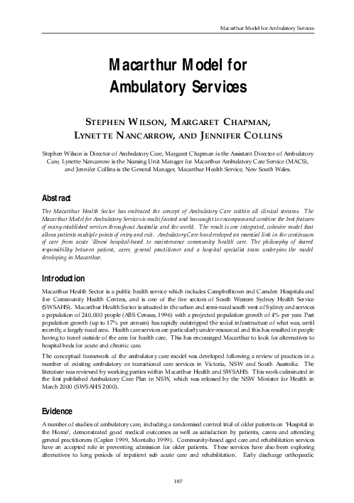 (PDF) Macarthur Model forAmbulatory Services