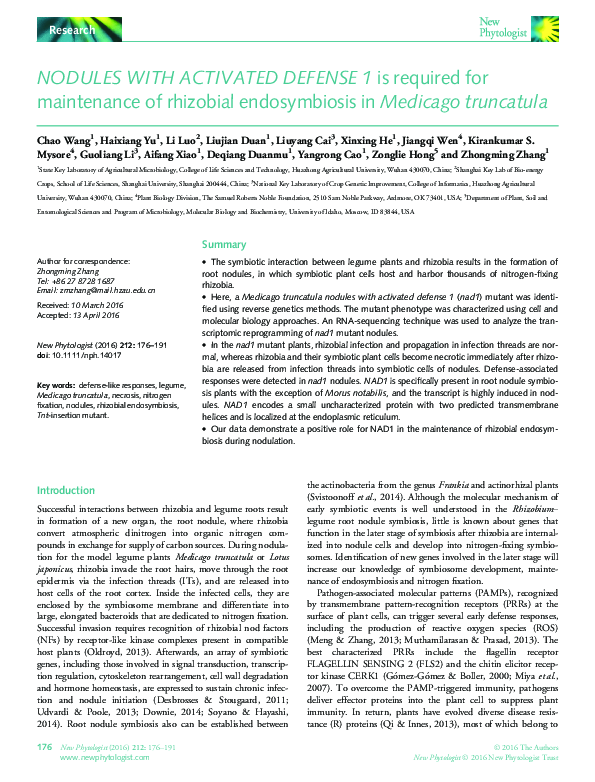 (PDF) NODULES WITH ACTIVATED DEFENSE 1 is required for maintenance of ...