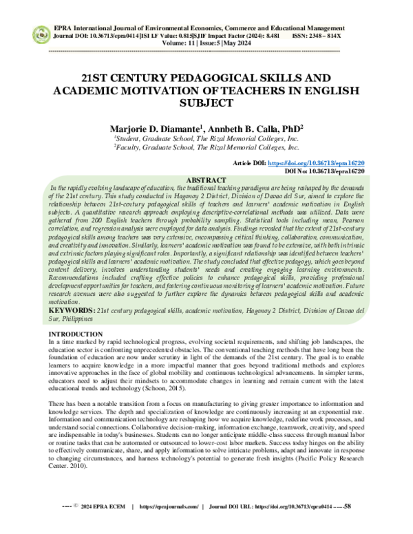 (PDF) 21ST Century Pedagogical Skills and Academic Motivation of ...