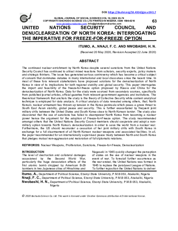 (PDF) United Nations Security Council and denuclearization of North ...