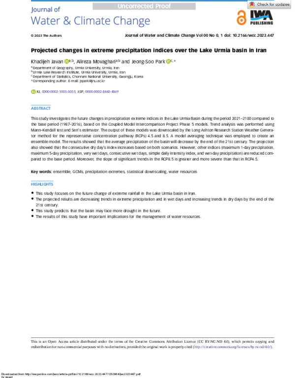(PDF) Projected changes in extreme precipitation indices over the Lake ...