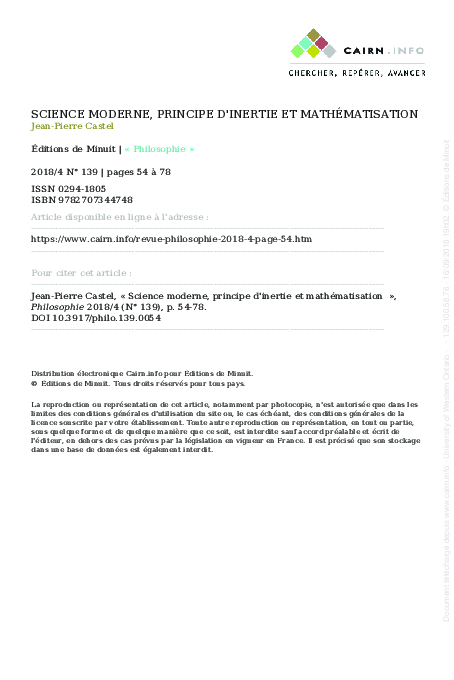 (PDF) Science moderne, principe d'inertie et mathématisation