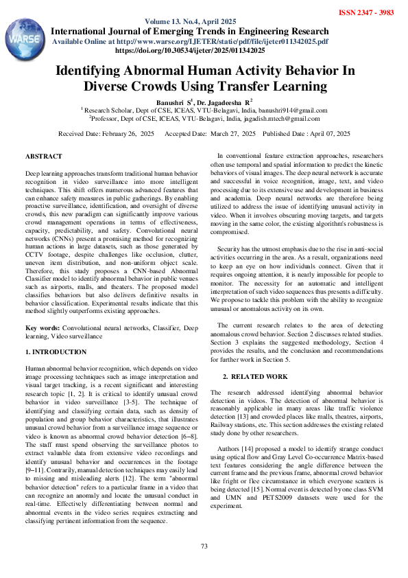(PDF) Identifying Abnormal Human Activity Behavior In Diverse Crowds ...