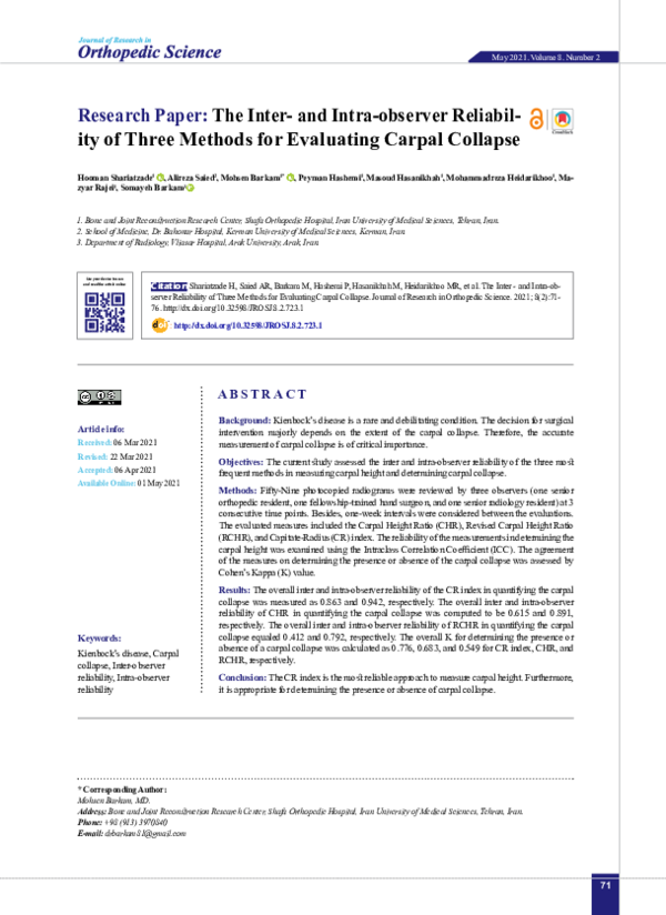(PDF) The Inter- and Intra-observer Reliability of Three Methods for ...