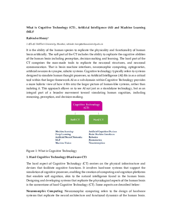 (PDF) What is Cognitive Technology (CT) , Artificial Intelligence (AI ...