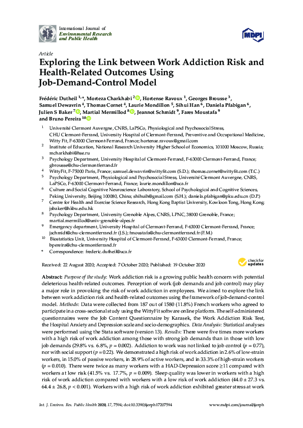 (PDF) Exploring the Link between Work Addiction Risk and Health-Related ...